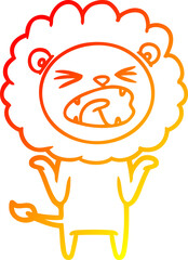 warm gradient line drawing of a cartoon lion