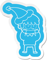 happy quirky cartoon  sticker of a man wearing santa hat