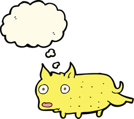 cartoon little dog cocking leg with thought bubble