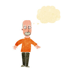 cartoon annoyed old man with thought bubble