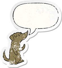 cartoon dog with speech bubble distressed distressed old sticker