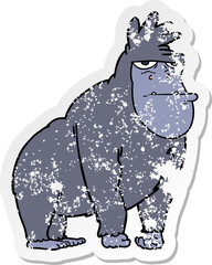 distressed sticker of a cartoon gorilla