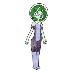 freehand textured cartoon alien space girl