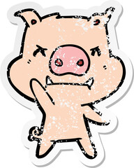 distressed sticker of a angry cartoon pig