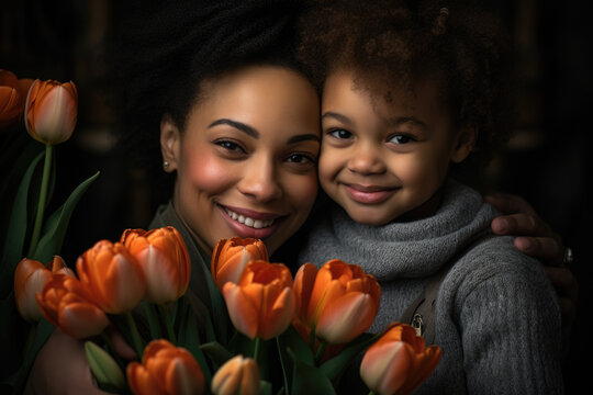 A woman and a child are posing for a picture. This image can be used in family-themed projects or for showcasing the bond between a mother and child.