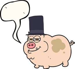 freehand drawn speech bubble cartoon rich pig