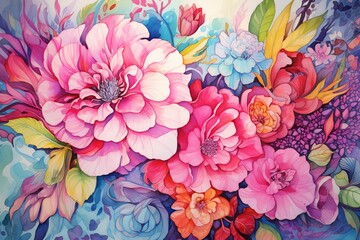 vibrant floral illustration with a watercolor aesthetic. Generative AI - obrazy, fototapety, plakaty
