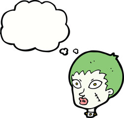 cartoon female zombie head with thought bubble