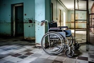 Fototapeta na wymiar A wheelchair near the hospital exit. Generative AI
