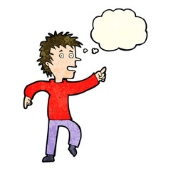 Fototapeta premium cartoon happy man pointing with thought bubble