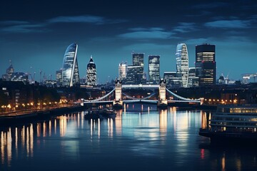 London skyline at night. Generative AI - obrazy, fototapety, plakaty