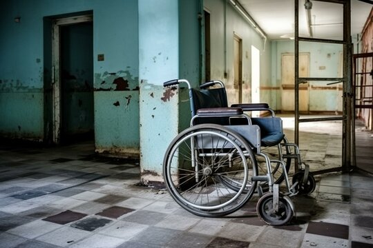 A wheelchair near the hospital exit. Generative AI