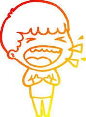 warm gradient line drawing of a cartoon laughing man