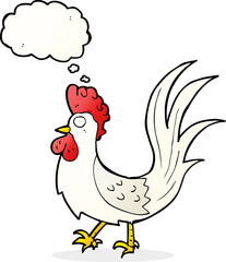 cartoon cockerel with thought bubble