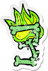retro distressed sticker of a cartoon halloween bone number