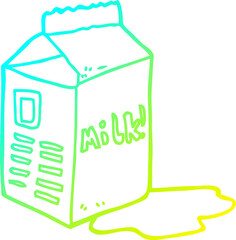 cold gradient line drawing of a cartoon milk carton