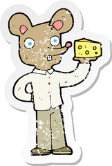 retro distressed sticker of a cartoon mouse holding cheese