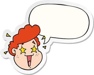 cartoon happy face with speech bubble sticker