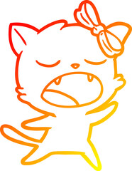 warm gradient line drawing of a cartoon singing cat