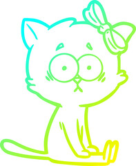 cold gradient line drawing of a cartoon cat