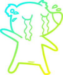 cold gradient line drawing of a cartoon crying bear