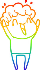 rainbow gradient line drawing of a cartoon happy man