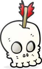 freehand drawn cartoon skull with arrow