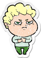 distressed sticker of a cartoon angry man