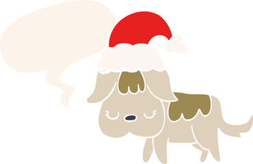 cute christmas dog with speech bubble in retro style