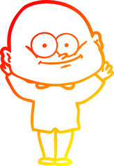 warm gradient line drawing of a cartoon bald man staring