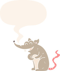 cartoon rat with speech bubble in retro style