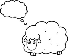 freehand drawn thought bubble cartoon farting sheep