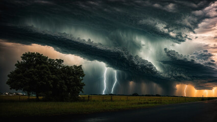Lightning storm clouds landscape