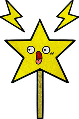 retro grunge texture cartoon of a magic wand