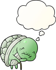 cute cartoon old turtle with thought bubble in smooth gradient style