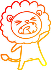 warm gradient line drawing of a cartoon lion