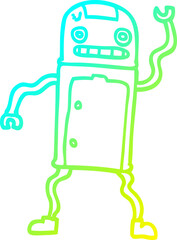 cold gradient line drawing of a cartoon robot
