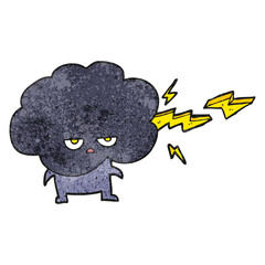 freehand drawn texture cartoon raincloud character shooting lightning