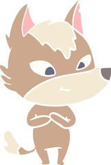friendly flat color style cartoon wolf