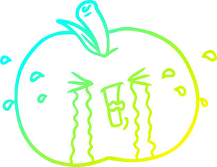 cold gradient line drawing of a cartoon apple crying