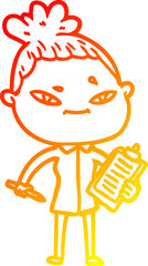 warm gradient line drawing of a cartoon woman