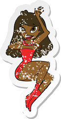 retro distressed sticker of a cartoon woman in lingerie