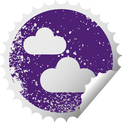 distressed circular peeling sticker symbol of a snow cloud