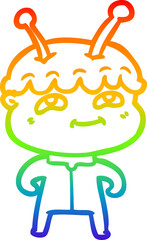 rainbow gradient line drawing of a friendly cartoon spaceman