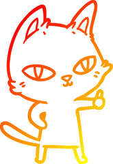 warm gradient line drawing of a cartoon cat staring