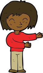 cartoon woman gesturing welcome