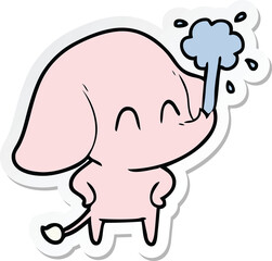 sticker of a cute cartoon elephant spouting water