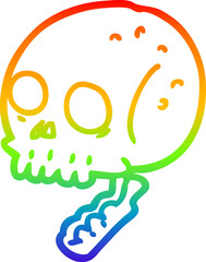 rainbow gradient line drawing of a cartoon spooky skull