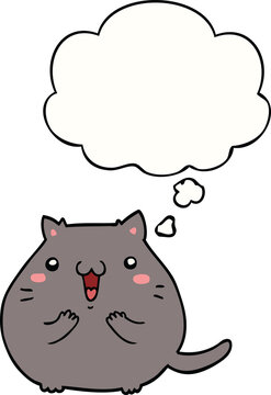 happy cartoon cat with thought bubble