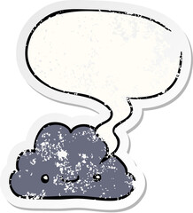 cute cartoon cloud with speech bubble distressed distressed old sticker